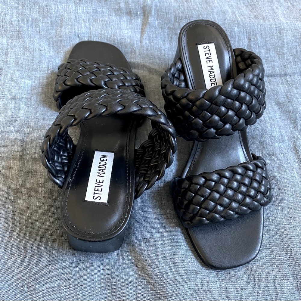 NWOT Steve Madden Daphnee Braided Block Heel Sandal Black Size 7